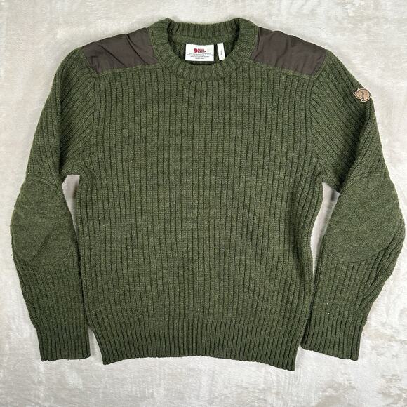 Fjallraven Ovik Round Neck Ribbed Sweater Dark Green Olive Men's Size Large - Picture 1 of 10